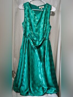 Timeless London Emerald Green Polka Dot Satin Fit-and-Flare Dress